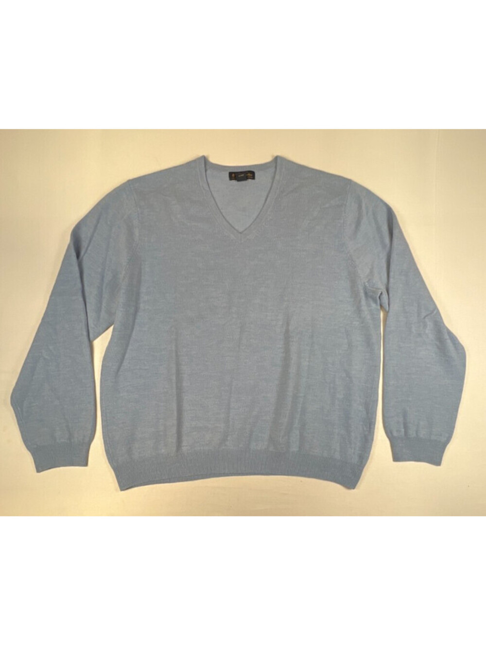 Brooks Brothers Men Size XL Light Blue Merino Wool Blend V-Neck Sweater Pullover